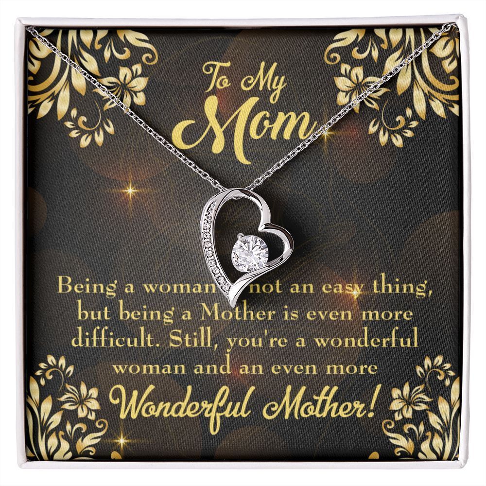 Mom Wonderful Woman Forever Love Cz Heart Necklace White Gold Standard Box